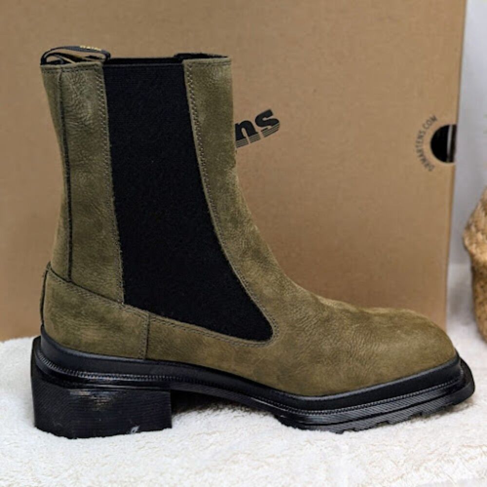 Dr. Martens Olive Maybole Square Toe Buttersoft Leather Chelsea Boots UK 7 NIB - Picture 9 of 13